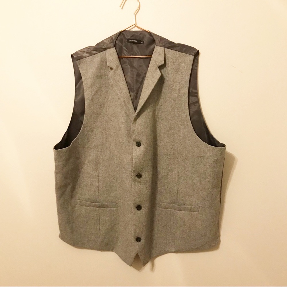 Ruth & Boaz wool blend herringbone gray print vest size 4XL
